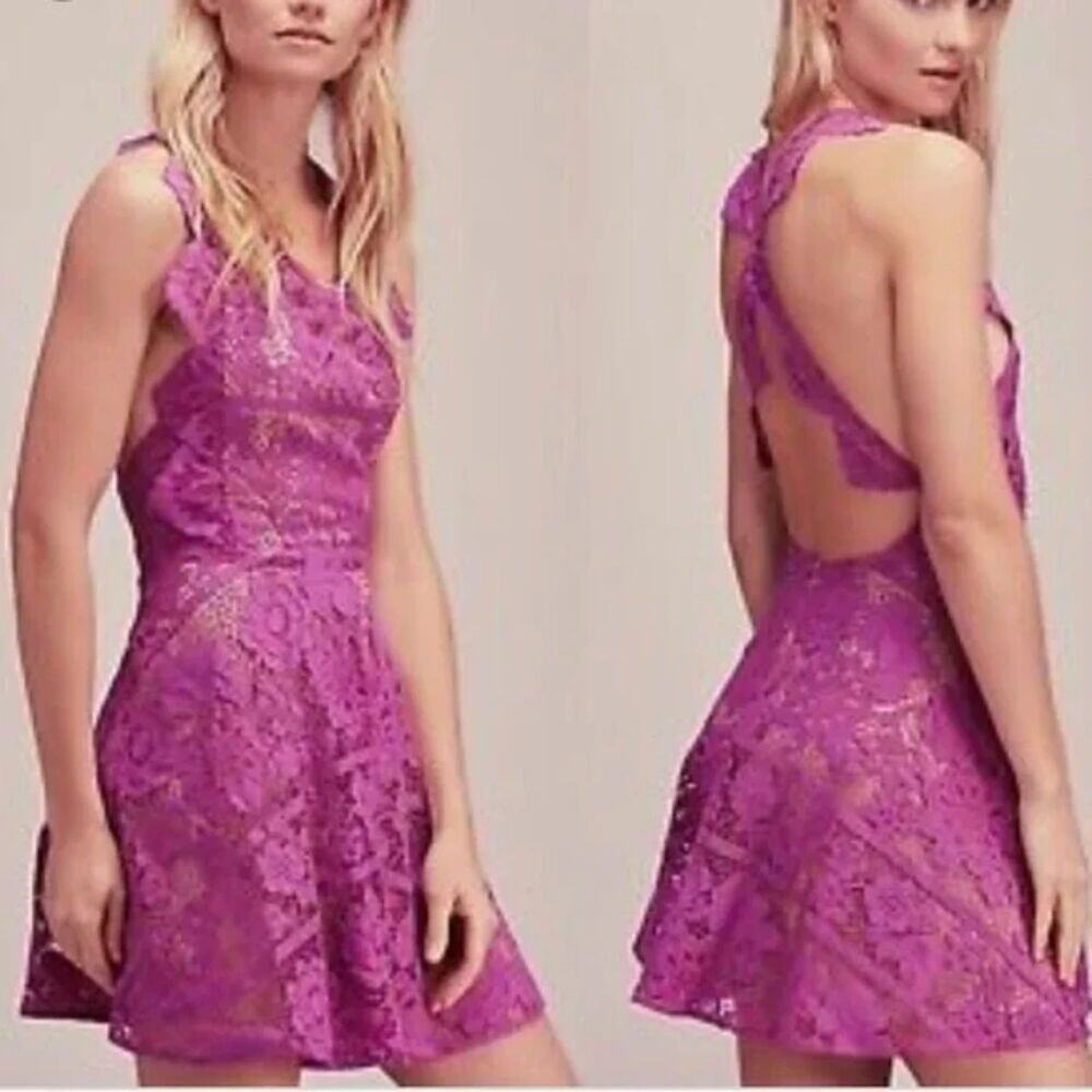For Love and Lemons Gianna Apron Lace Crossback Dress Purple Size‎ XS NWT